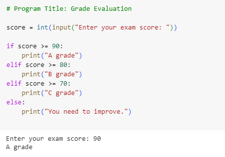 Python conditional statements: Grade Evaluation